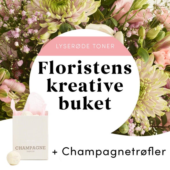 Floristens kreative buket i lyserøde nuancer med champagnetrøfler